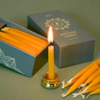 20 Minute Pure Beeswax Candles, Dripless Meditation Candles, Mini Taper Candles, Set of 20 with Brass Candle Holders. - color: 20PCS & Brass holder