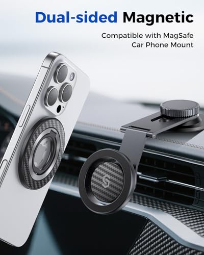 SYNCWIRE Carbon Fiber Magnetic Phone Ring Holder for MagSafe - Magnet Phone Grip Stand with 360° Rotation & Reinforced Hinge Compatible with iPhone 16 15 14 13 Pro Max Plus MagSafe Accessories - color: Single Ring-1PCS-Carbon Fiber