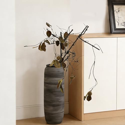 ALMA Black Tall Floor Vase for Pampas Grass, 18'' Gray Extra Large Floor Vase for Home Decor, Big Unique Ceramic Flower Vases for Living Room Floor,Fireplace,Mantel Decoration - color: Bottle-black-18"