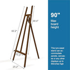 A - Frame Wooden Display Easel with Wheels - Adjustable Lyre Beechwood Studio Easel Stand Holding Canvas Up to 90", Inclinable Artist Floor Painting Easel for Artwork Painting, Brown - color: Brown