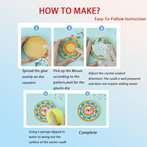 6 Sets DlY Mosaic Tiles for Crafts,Mixed Color Glass Mosaic Kits with Wooden Coaster for Adults,DlY Coasters Kit Mosaic Supplies for Handmade Home Decoration Gift (Round and Square) - style: Style 2