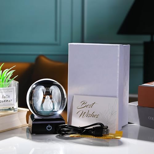 Qianwei Penguin Gifts for Women - 3D Crystal Ball 3.14'' Laser Penguin Decor Glass Animals Figurines Statue & Night Light - style: Penguin