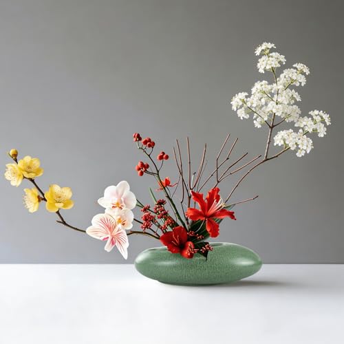 Flower Frog Vase Kit, Ikebana Arrangement Ceramic Bowl Flower Frog Water Drop Flower Pot Flower Arrangement Vase Kit (Green Large Size) - color: Green Large Size