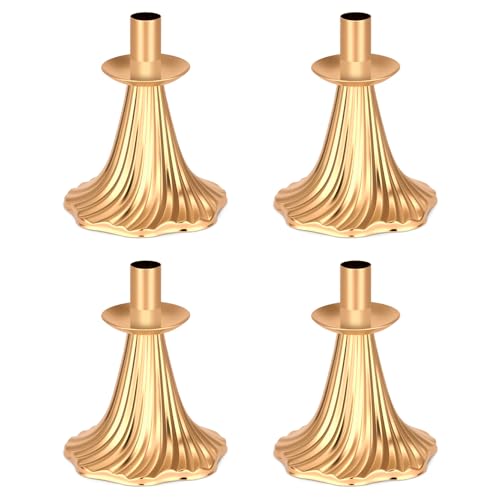 Taper Candle Holders Set of 4 - Victorian Style Gold Vintage Modern Decor, Table Mantel Centerpiece for Wedding Housewarming, Fits Standard Taper Candles
