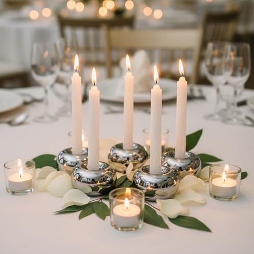 Silver Modern Doughnut Shaped Candlestick Holder, Small Decorative Taper Candle Holder for Bathtub Bedroom Livingroom，2 Pack - size: 2 Pack