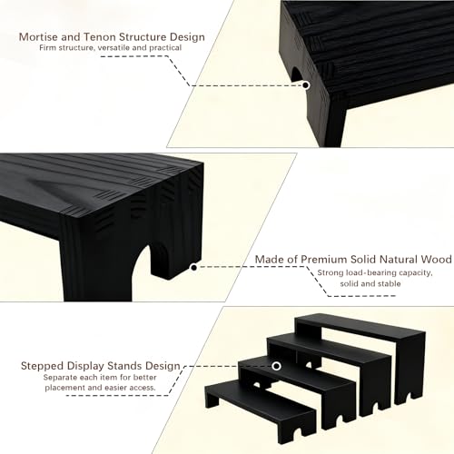 Wooden Display Stand Wood Tiered Racks, 2 Set 8 Piece Wood Display Shelf for Cupcake,Jewelry,Card, Vendor Events, Table Shelves Wooden Riser Organizer Dessert Showcase-Black - color: Black