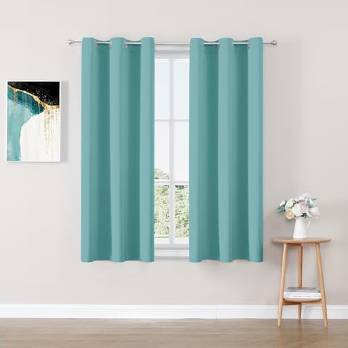 ChrisDowa Small Window Curtains 40 inches Long for Bedroom - Grommet Short Thermal Insulated Room Darkening Curtains for Kitchen (2 Panels, Aqua, 29 x 40 Inch) - color: Aqua, size: 29"W x 40"L (Pack of 2)