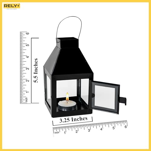 Rely+ Black Metal Lantern Candle Holder for Indoor & Outdoor Decor, Hanging Tealight Candle Holders for Wedding, Party, Decorations - Modern Home Decor, 5.5 Inch - color: Black