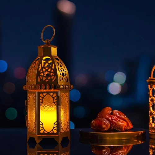 NEEDOMO 12.8'' Moroccan Lanterns Decorative Indoor & Outdoor, Vintage Christmas Candle Holder, Metal Lanterns Decorative, Table, Patio, Porch, Shelf, Christmas Spring Ramadan Eid Home Decor (Golden) - color: Gold, size: Large
