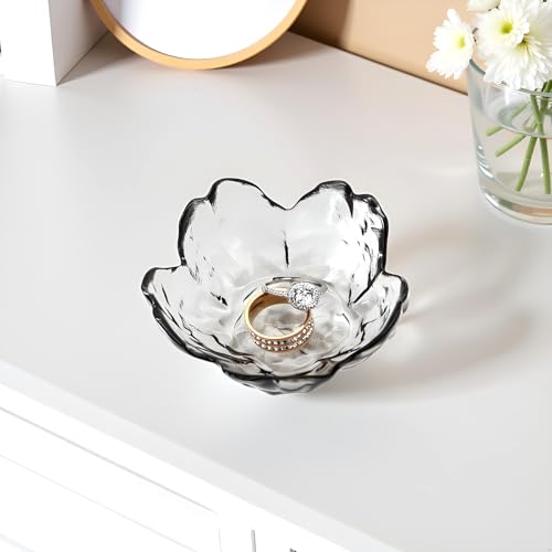Crystal Black Flower Ring Dish Jewelry Tray, Decorative Glass Trinket Dish, Modern Accent Tray for Vanity - color: Crystal Black