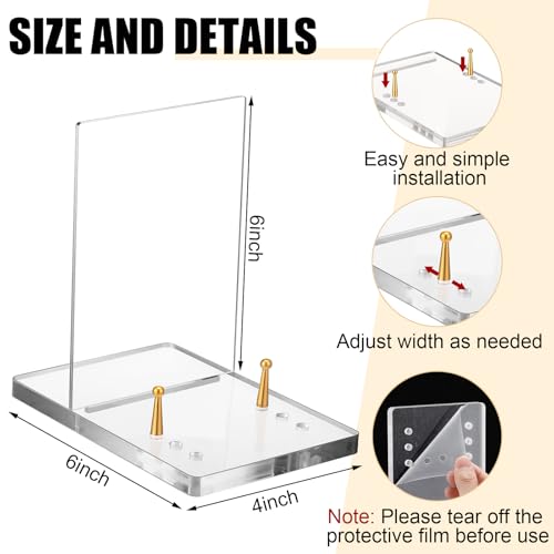 RattanView Acrylic Easel Book Stand 4 x 6 x 6 Inch for Display Clear Plate Stand with Adjustable Gold-toned Hardware Easel Plate Picture Display Holder for Cookbook Picture Frame Magazine