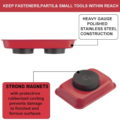 8 PCS Magnetic Trays, Include 2 PCS 11.4 X10.6Inch & 3 PCS 6 X 2.5 Inch & 3 PCS 3.6 X 2.5 Inch, Magnet Tool Tray, Magnetic Parts Tray, Red, by GENHAKON - size: 8 PCS Rectangle Red