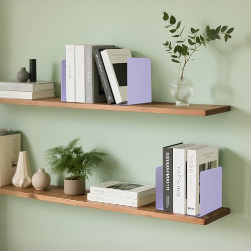 Book Ends, 2 Pieces Metal Bookend for Shelves, Bookends for Heavy Books, Book Holders for Shelves, Desk Organizers, Book Dividers for Office, School, Bookstore, Home - color: C-purple-smooth Surface, size: 2 Pieces