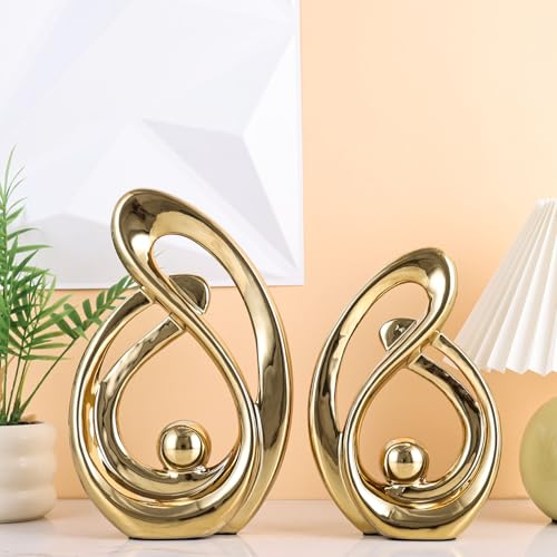 XMGZQ Home Decor Accent,Porcelain Art Mid Century Bookshelf Decorations,Gold Centerpieces for Tables,Abstract Ceramic Statue Sculpture for Coffee Table Mantel Tv Stand Centerpieces (Gold, Large) - color: Gold, size: Large