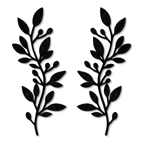 Zzbakress 2 Pcs Colorful Tree Leaf Wall Art Decor Vine Home Wall Decoration Olive Branch Leaf Wall Decor Large Wall Decor for Bedroom, Living Room, Wall Sculptures Indoor Outdoor (Black) - color: Black
