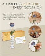 Forever Rose Hand-Dipped in 24K Gold, Tanzanite-Inspired December Birthstone with Sparkles, Real Rose in Luxury Gold Gift Box & Clear Glass Bud Vase, Perfect Ready for December Birthday - Any Occasion - color: December Tanzanite