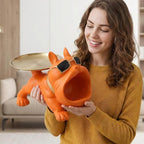 French Bulldog Tray Sculpture – Multifunctional key tray and candy bowl, resin bulldog statue, suitable for entryway tables, office desks, living room use, home decor gift. (orange)