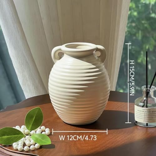 Ceramic Vase, 6-inch Small White Farmhouse Vase for Rustic Home Decor, Modern Cloud Texture Decorative Pitcher Vase for Living Room, Shelf, Mantle, Table Centerpiece,Flower Vase (6-inch dual speakers) - color: 6-inch Dual Speakers