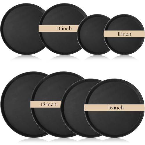 Zopeal 8 Pieces Black Round Restaurant Serving Tray, Plastic Non Slip Surface Food Meals Server Tray with Raised Edges for Home, Kitchen, Restaurant, Cafeteria, Bar (11",14",16",18") - size: 11", 14", 16", 18"