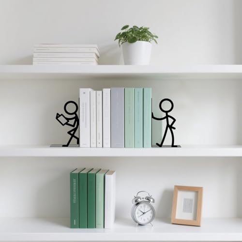 Metal Bookends People Bookends Decorative Cute Book Ends for Shelves Bookshelf Home Office Desk Reading Decor Bookshelf Decor for Book Lovers Gift - style: People Decorative Bookends