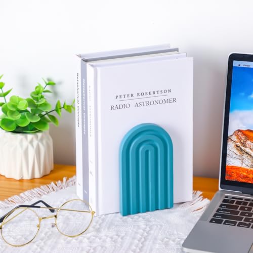 Harloon 4 Pcs Boho Arch Wooden Bookends, Decorative Rainbow Book Stoppers with Non-Slip Metal Base, 5x3x4 Inches, Cute Shelf Decor for Heavy Books, Home Office Study Desk Organizer(Bright Color) - color: Bright Color