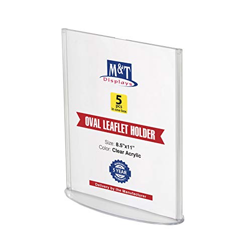 M&T Displays Double Sided Oval Clear Acrylic Leaflet Holder 8.5x11 inch Pocket Desktop Table Stand Desk Organizer Menu Advertising Flyer for Restaurant Hotel Office (5 pack) - size: 8.5x11