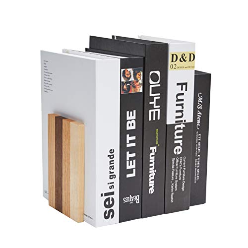 Pandapark Wood Decorative Bookends,Non-Skid Bookend for Shelves,Heavy Duty Bookends,Book Stand for Books/CDs,1 Pair - color: Dream