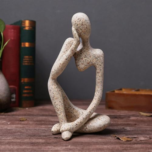 1PC Abstract Thinker Sculpture Statue, Sandstone Resin Art Figurine for Home Office Bookshelf Desktop Decor, Small Sandstone, Left