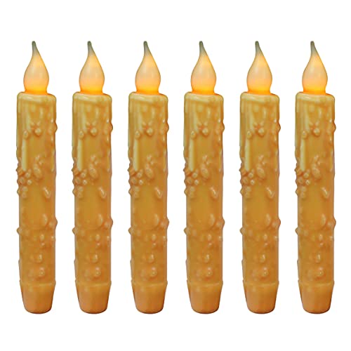CVHOMEDECO. Real Wax Hand Dipped Battery Operated LED Timer Taper Candles Rustic Primitive Flameless Lights Decor, 6-3/4 Inch, Orange, 6 PCS in a Package - color: Orange 6 Pcs
