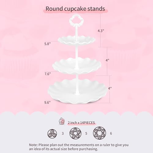 Pack of 10 NWK Cake Stand Set, with 3 x Two-Tier and 3 x Three-Tier Cupcake Stands, 4 x Appetizer Trays, 1 x Tablecloth for Birthday Bridal Baby Shower Party (White) - color: White