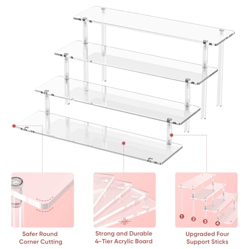 4 Tier Acrylic Display Risers, Clear Perfume Organizer Stand, Large Cupcake Stand Holder, Dessert Display for Party, Display Shelf for Figure and Collection, Riser Stand for Decoration and Organizer