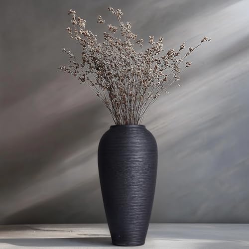 Rustic Ceramic Vase, 13.4" Black Farmhouse Tall Vase, Large Vintage Vases, Modern Terracotta Decor Vases for Home Decor, Living Room, Entryway, Table Centerpieces, Kitchen, Housewarming Gifts - size: 13.4in