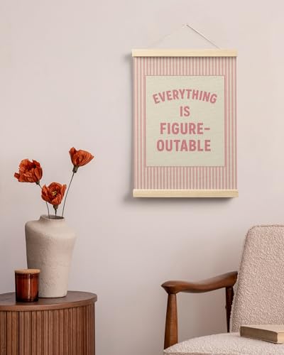 FGFK Preppy Pink Everything Is Figureoutable Inspirational Wall Art Poster Hanger Frame, Girly Pink Striped Positive Affirmations Canvas Prints Framed Wall Decor for Girls Bedroom Dorm, 12x16 Inch - color: Preppy Pink