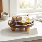 5.1 Inch Acacia Wood Round Tray with Raised Feet, Decorative Serving Tray for Jewelry, Keys, Candles, Rustic Home Decor for Vanity, Entryway Display