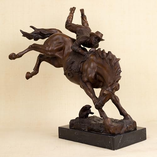 Bronze The Bronco Buster Sculpture by Frederic Remington - Classic Western Cowboy Taming Wild Horse Bronze Statue, Perfect for Art Collectors and Home Decor (Rectangular Base-1) - color: Rectangular Base-1