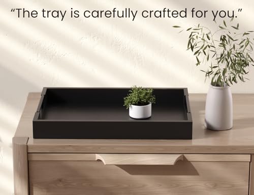 Fibogollo Bamboo Serving Tray with Metal Handles,17x12in Ottoman Decorative Trays Platter for Coffee Table,Living Room,Bar,Party,Large(Black) - style: Black-Large