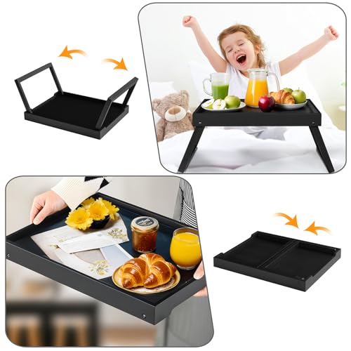 Bamboo Bed Tray Table with Folding Leg, Breakfast in Bed Tray for Eating,Kitchen Serving,Food, Sofa, Snacking or Working, Laptop Desk Dinner(1, Black) - color: Black