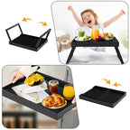 Bamboo Bed Tray Table with Folding Leg, Breakfast in Bed Tray for Eating,Kitchen Serving,Food, Sofa, Snacking or Working, Laptop Desk Dinner(1, Black) - color: Black