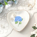 AnyDesign Hydrangea Flower Ring Dish Heart Shaped Ceramic Jewelry Tray Watercolor Blue Floral Trinket Dish for Spring Women Birthday Wedding Engagement Bridal Shower Party Supplies