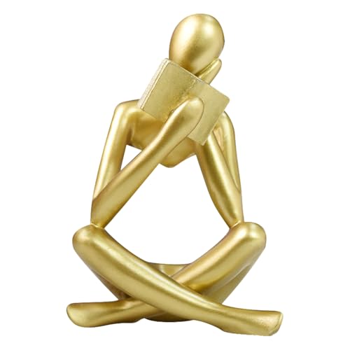 Gold Reading Women Statue, Thinker Sculptures, Abstract Art Ornament, Modern Aesthetic Figurine Decoration, Suitable for Home Living Room Bedroom Office Shelf Table Desk Bookshelf Decor (Gold Right) - color: Gold Right, size: Large