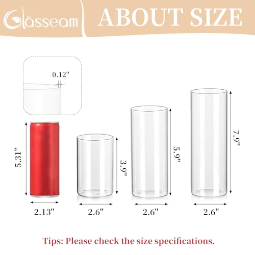 Glasseam Hurricane Pillar Candle Holder Bulk 24, Clear Candle Holders for Pillar Candles, Glass Cylinders for Floating Candles, Modern Floating Candle Vases for Centerpieces Wedding Dining Home Decor