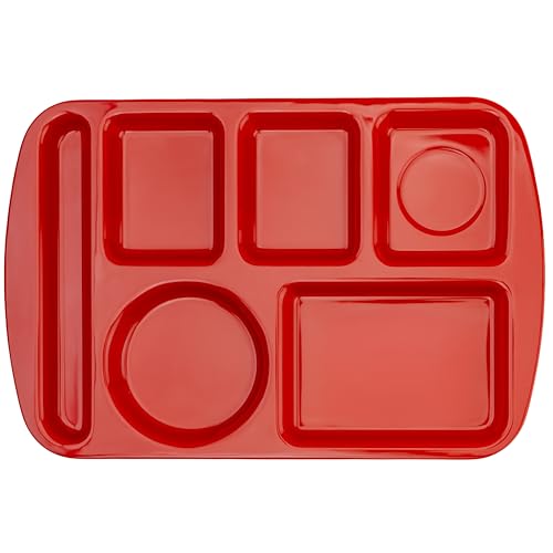 G.E.T. 6 Compartment School Cafeteria Tray, Left Handed, 10" x 15", Red (4 Pack) - color: Red, size: 10" x 15", style: 4 Pack Left Handed Trays