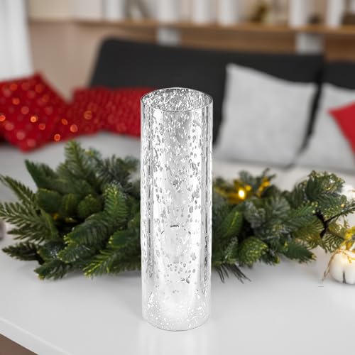 WGVI Hurricane Candle Holder Sleeve, W: 3", Ht: 10", Silver Speckled Glass Cylinder Open Both Ends, Chimney Tube Shade, 1 Piece - size: 3x10"H
