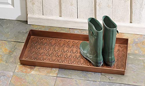 HF by LT Antlers Pattern Metal Boot-Tray, 30 x 13 inches, Antique Copper Finish - color: Antlers Pattern, Antique Copper Finish