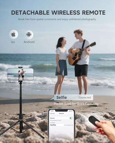 71” Phone Tripod & Selfie Stick, Portable All in One Extendable Cell Phone Tripod Stand, with Wireless Remote Control for iPhone/Samsung/Android/Camera