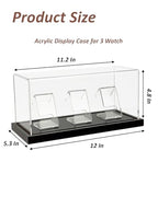 Acrylic Watch Display Case for 3 Watches, Premium 3mm Thick Dustproof Collector's Box with Solid Wood LED Light Base, USB Powered Watch Holder Organizer Stand - size: Display Case (LED) For 3 Watch