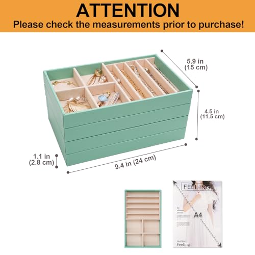 ProCase Stackable Jewelry Organizer Trays for Drawers, Jewelry Drawer Inserts Container Display Case Storage for Earring Necklace Rings Bracelet with Removable Dividers -Mint, 4 Layers - color: Mint, size: 4 Layers