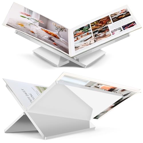 Acrylic Book Stand Large White Acrylic Book Holder, 12.5" x 9.5" x 5.7", Open Book Holder Stand for Display and Reading Cookbooks, Art Books, Bibles, Magazines - Home and Office (White, Large) - color: White, size: Large