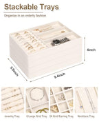 Jenseits 4 Jewelry Organizer Drawer Insert, Stackable Velvet Jewelry Tray Organizer Display Case Storage Containers, Earring Holder Necklace Watch Bracelet Accessary Ring Trays, Gift For Women (Beige)