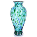 Hand Blown Glass Vase 11.8" Tall Beautiful Turquoise Sea Wide Mouth Bud Vase for Table Centerpiece, Painted Colorful Murano Glass Flower Vases for - Home Entrance Wedding Center - color: Turquoise